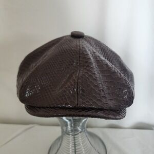 Linea Uomo Brown Faux Leather Snakeskin Newsboy Hat L/XL